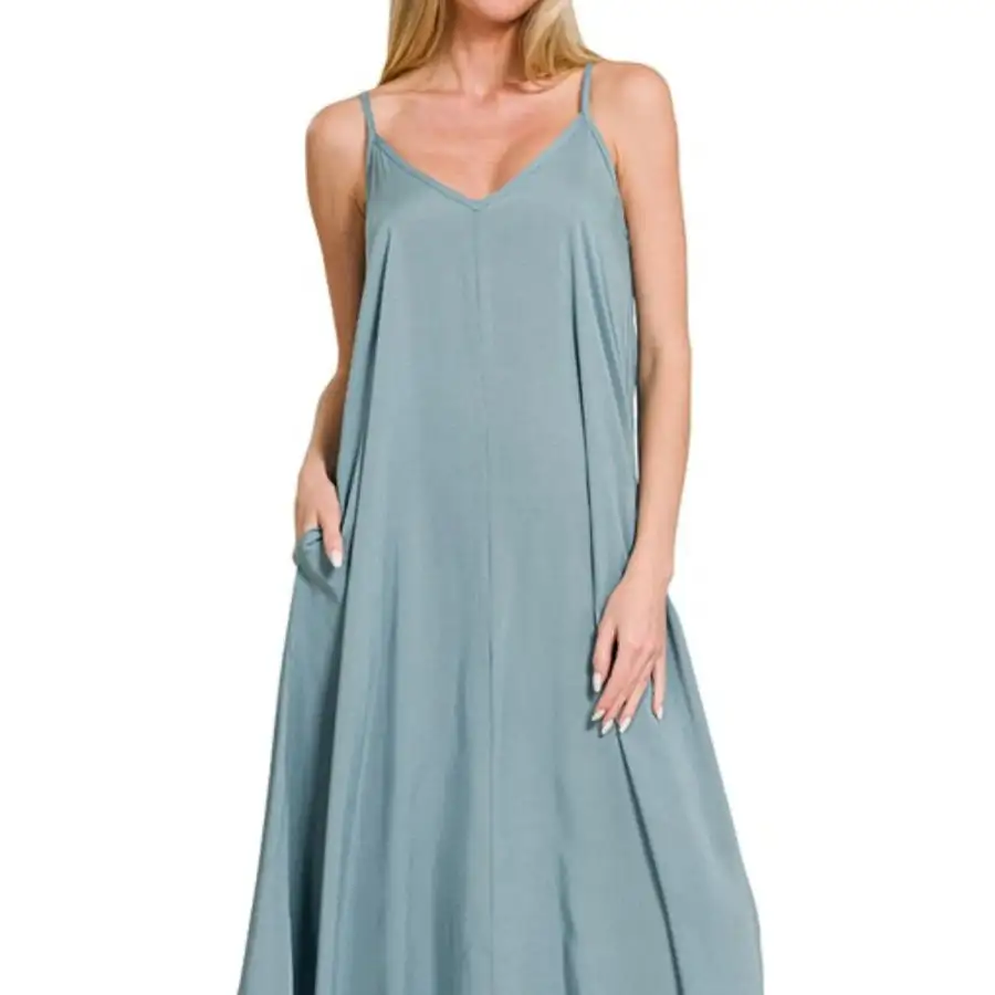 Woven Arc Hem Cami Dress with Flowy Pockets