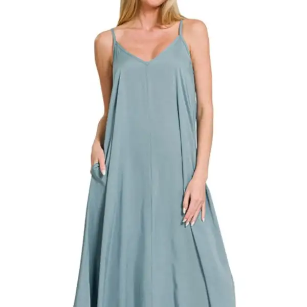 Woven Arc Hem Cami Dress with Flowy Pockets