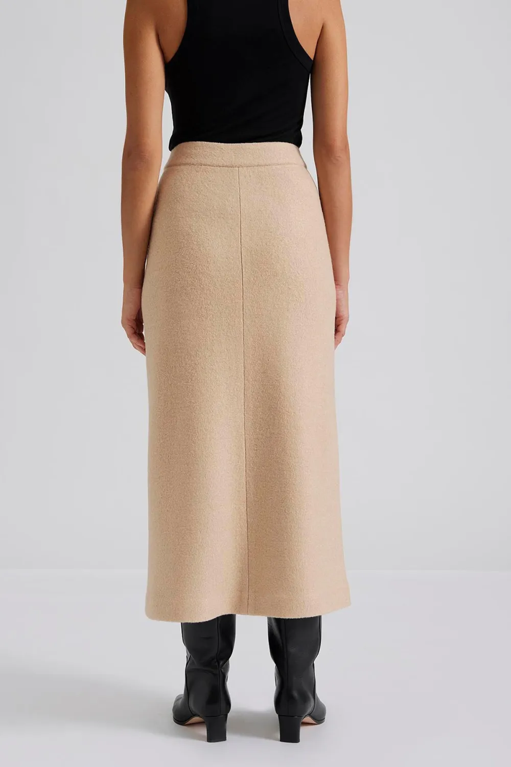 Front Slit Tweed Midi Skirt