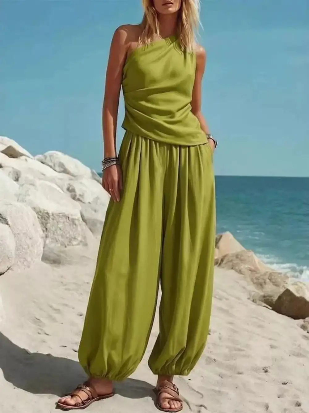 Refined Full Size One Shoulder Top and Wide Leg Pants