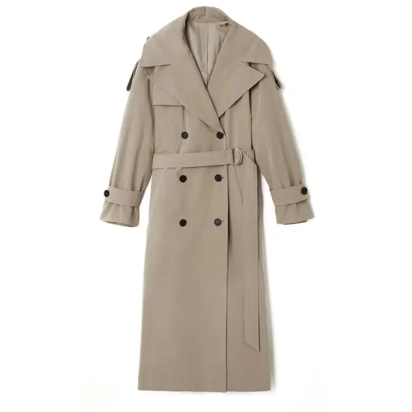 Womens Oversized Long Trench Coat Double Breasted Lapel Windproof Overcoat with Belt