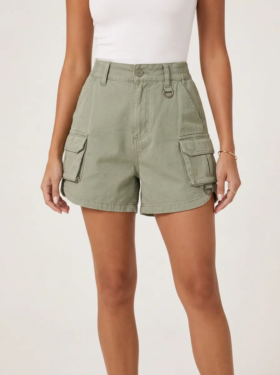 Women's Casual Outdoor Olive Green Multi-Pocket Cargo Shorts