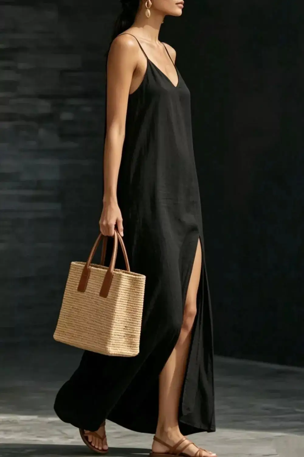 V Neck Slit Maxi Dress