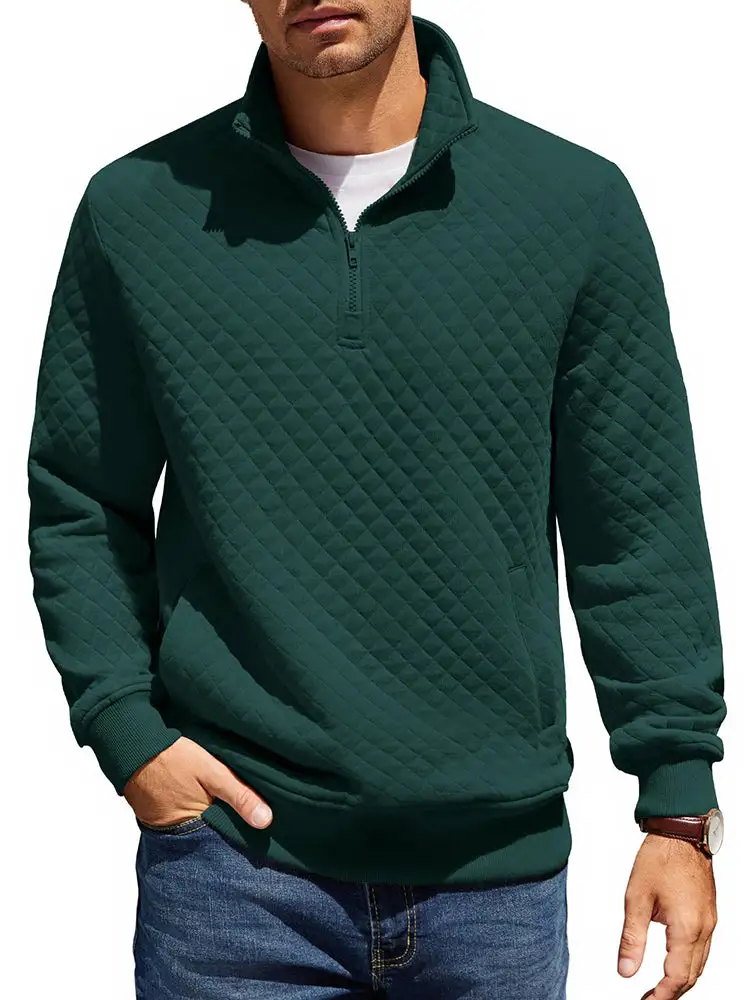 Trendy Quarter Zip Pullover Quilted Sweatshirt Hoodie