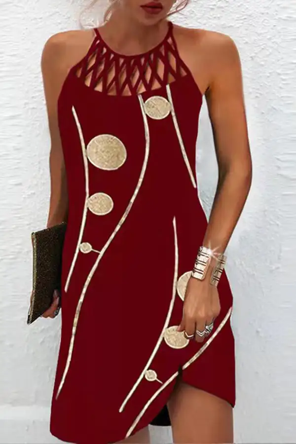 Printed Mesh Sleeveless Casual Dress