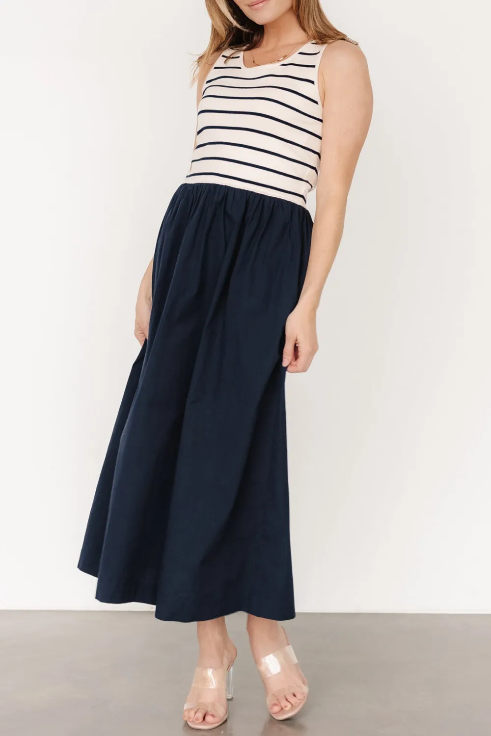 All-Match Soft And Comfortable Navy Stripe Dress