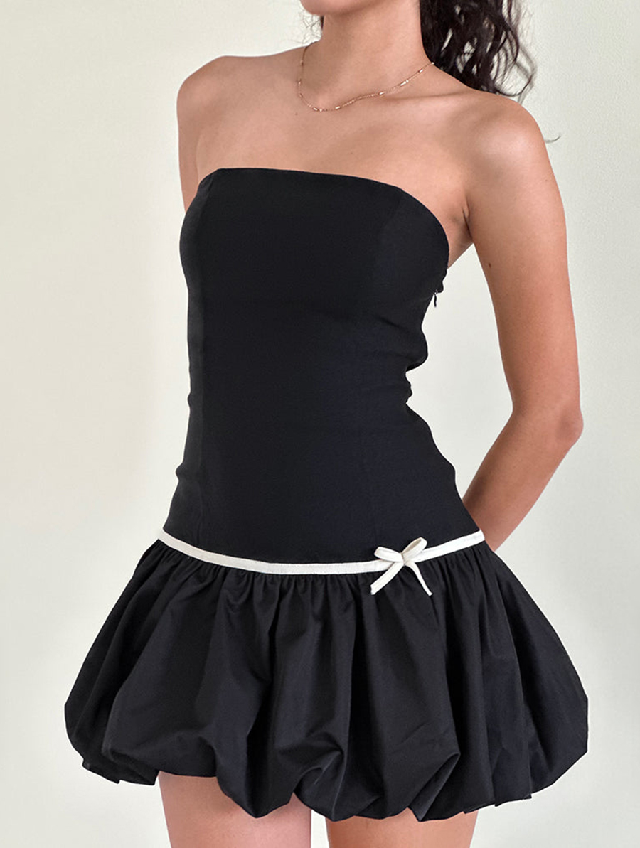Puffball Mini Dress In Black