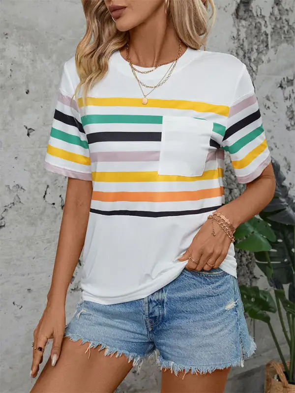 Refined Short-Sleeve Knit Striped T-Shirt