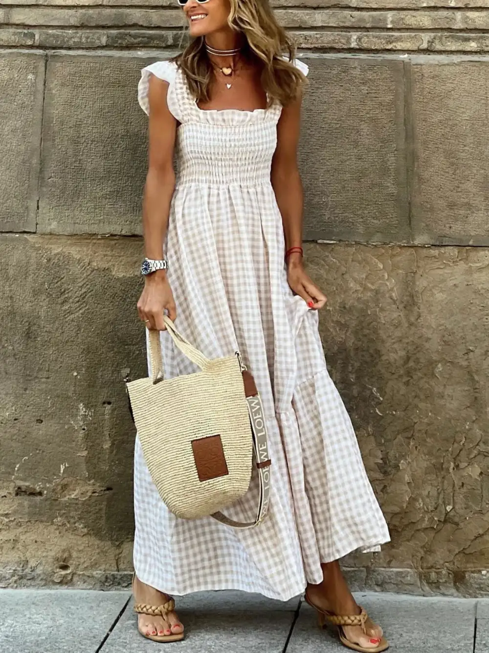 Plaid Ruffle Maxi Dress