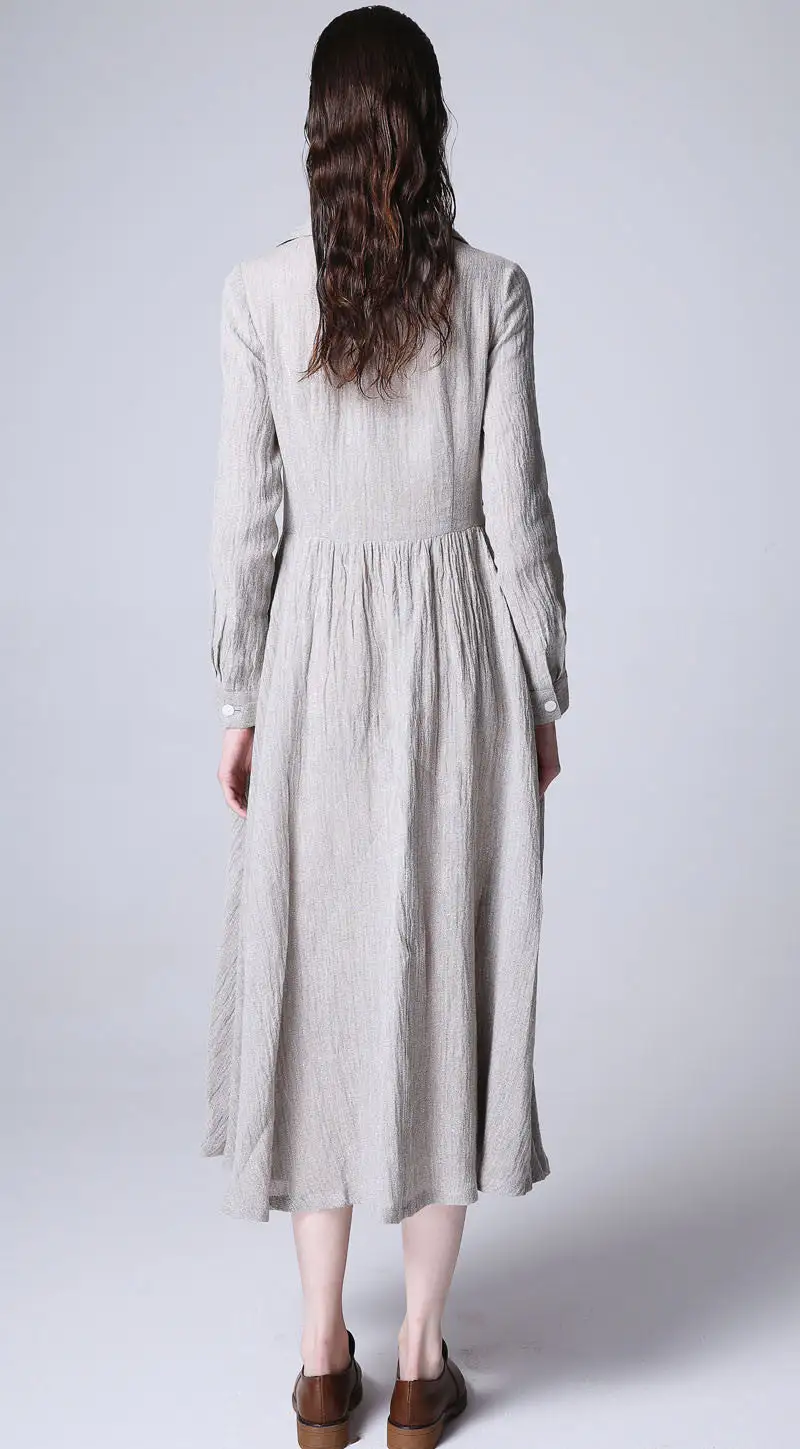 Sleek Linen Long Sleeve Maxi Dress