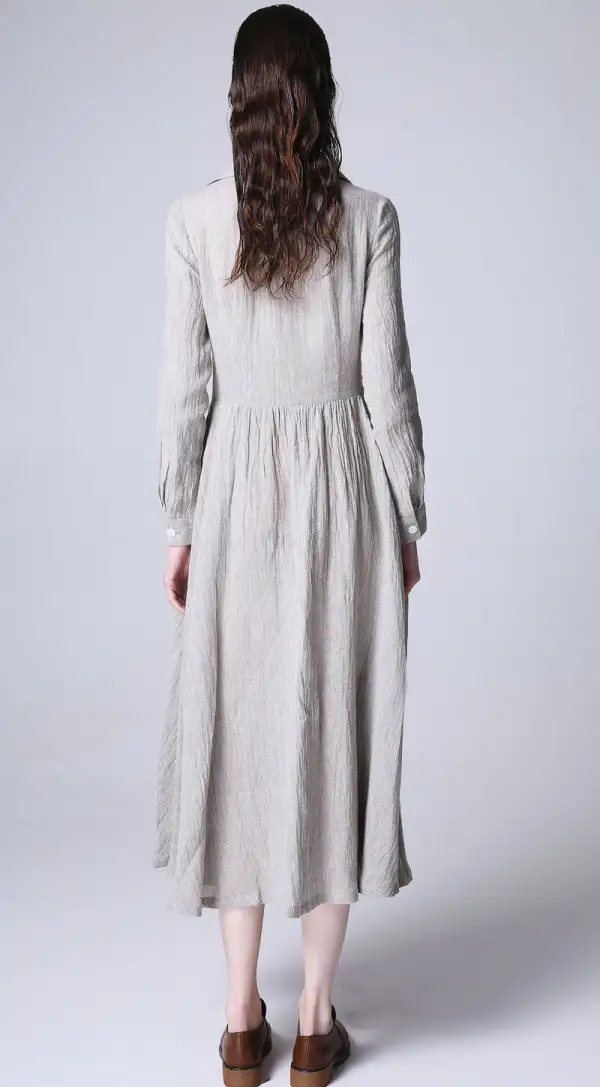 Sleek Linen Long Sleeve Maxi Dress