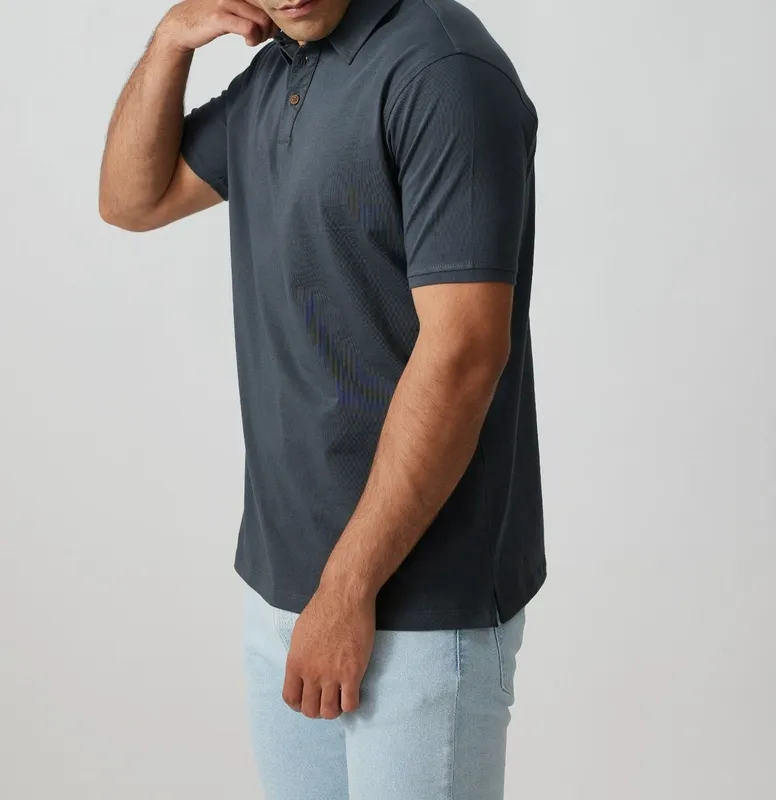Charcoal Cotton Jersey Polo Shirt