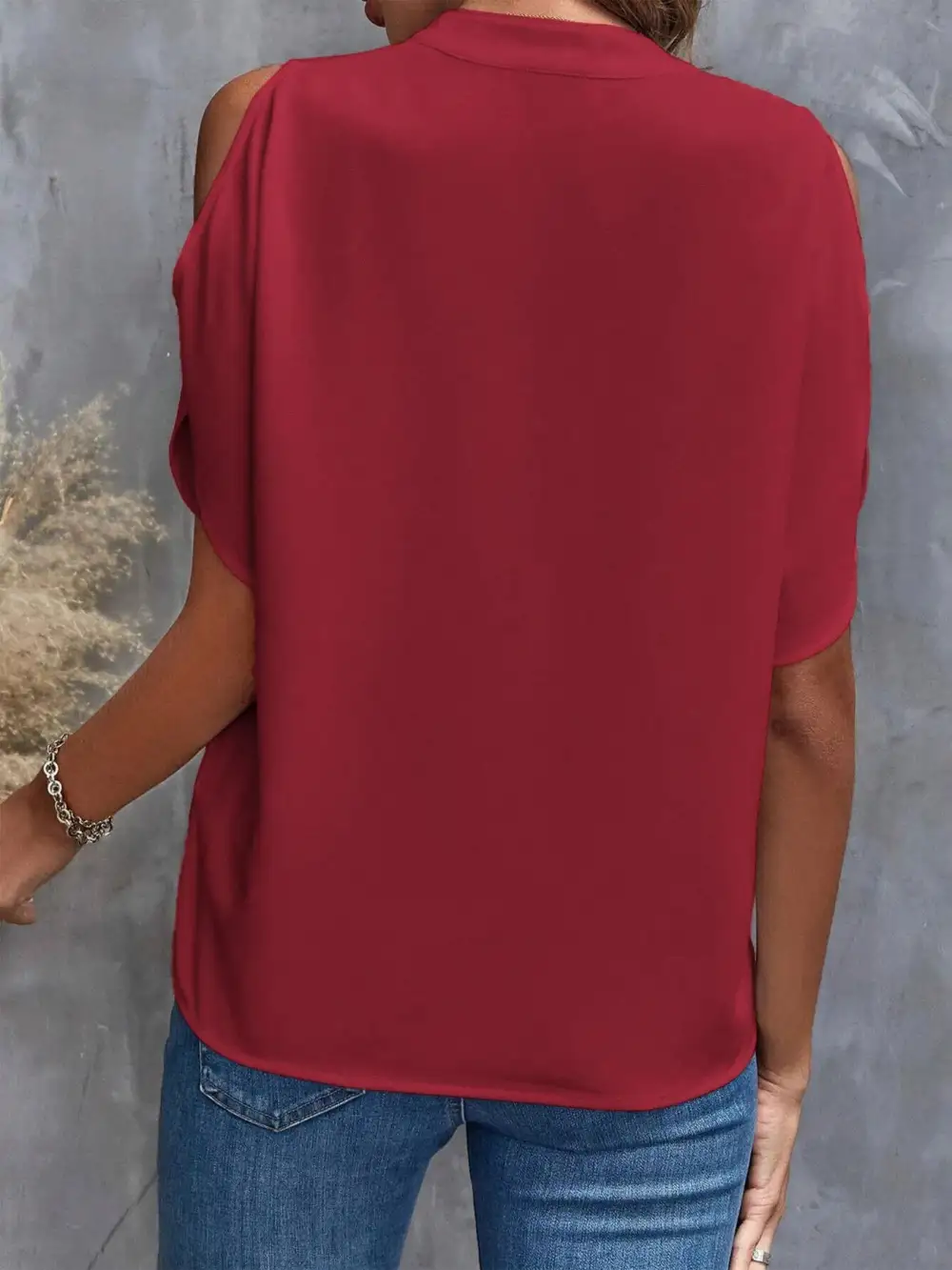 Cold Shoulder Notched Blouse