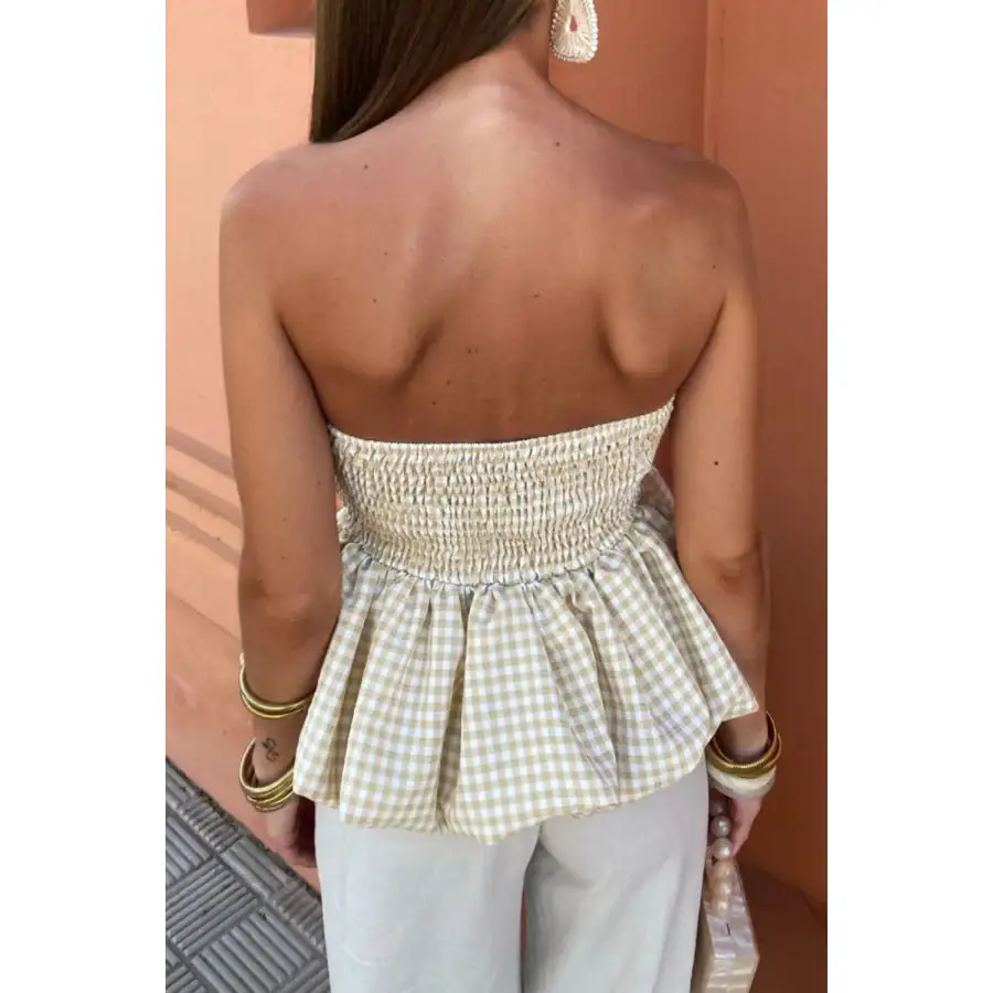 Smocked Back Bubble Hem Tube Top