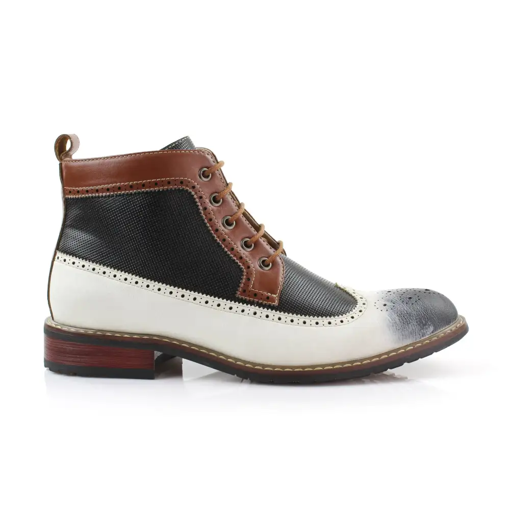 Faux-Leather Embossed Burnished Motorcycle Boots