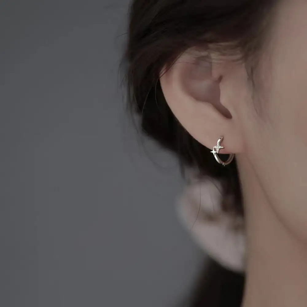 Sterling Silver Star Hoop Earrings