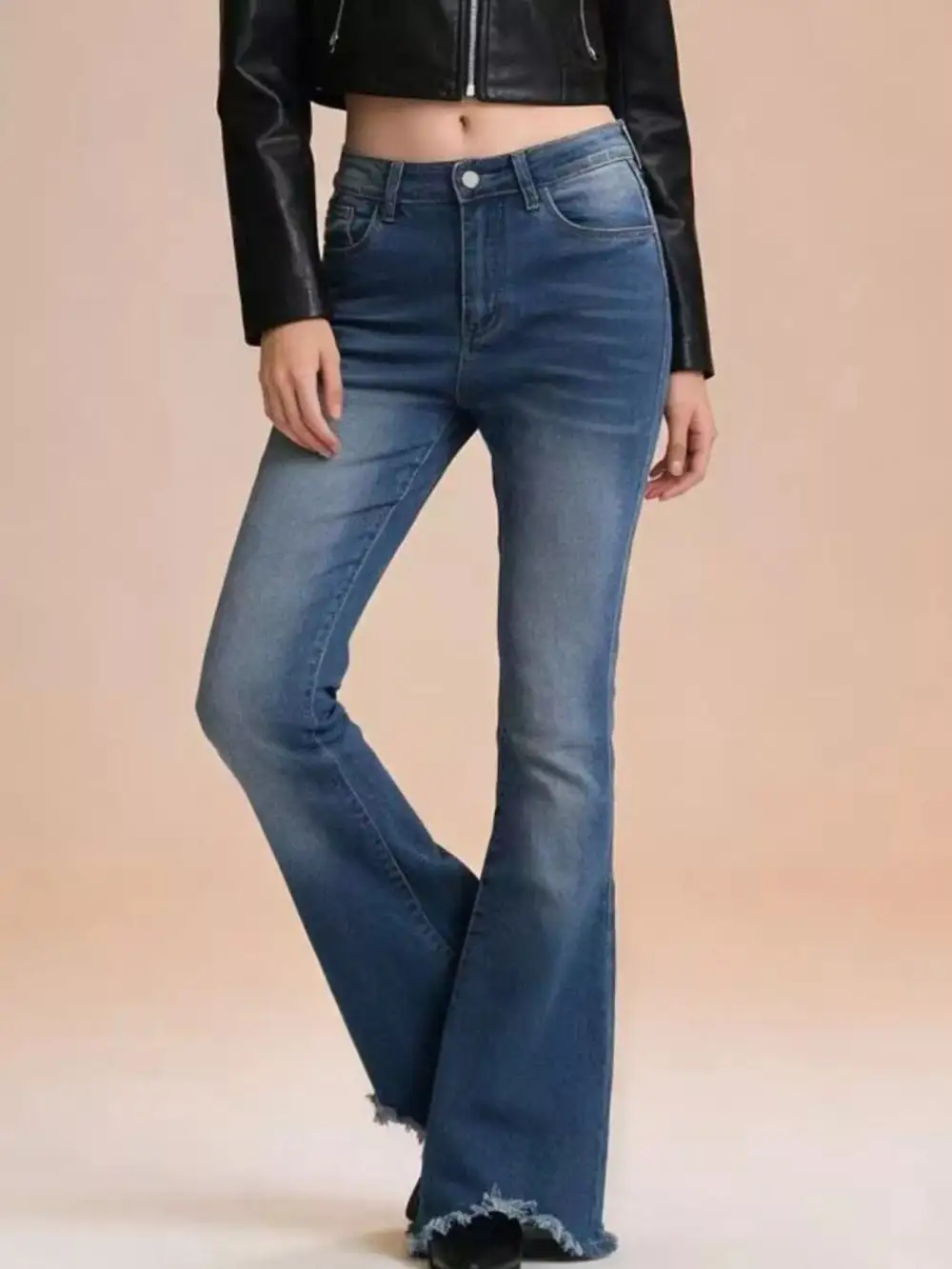 High Waist Flare Leg Raw Denim Jeans