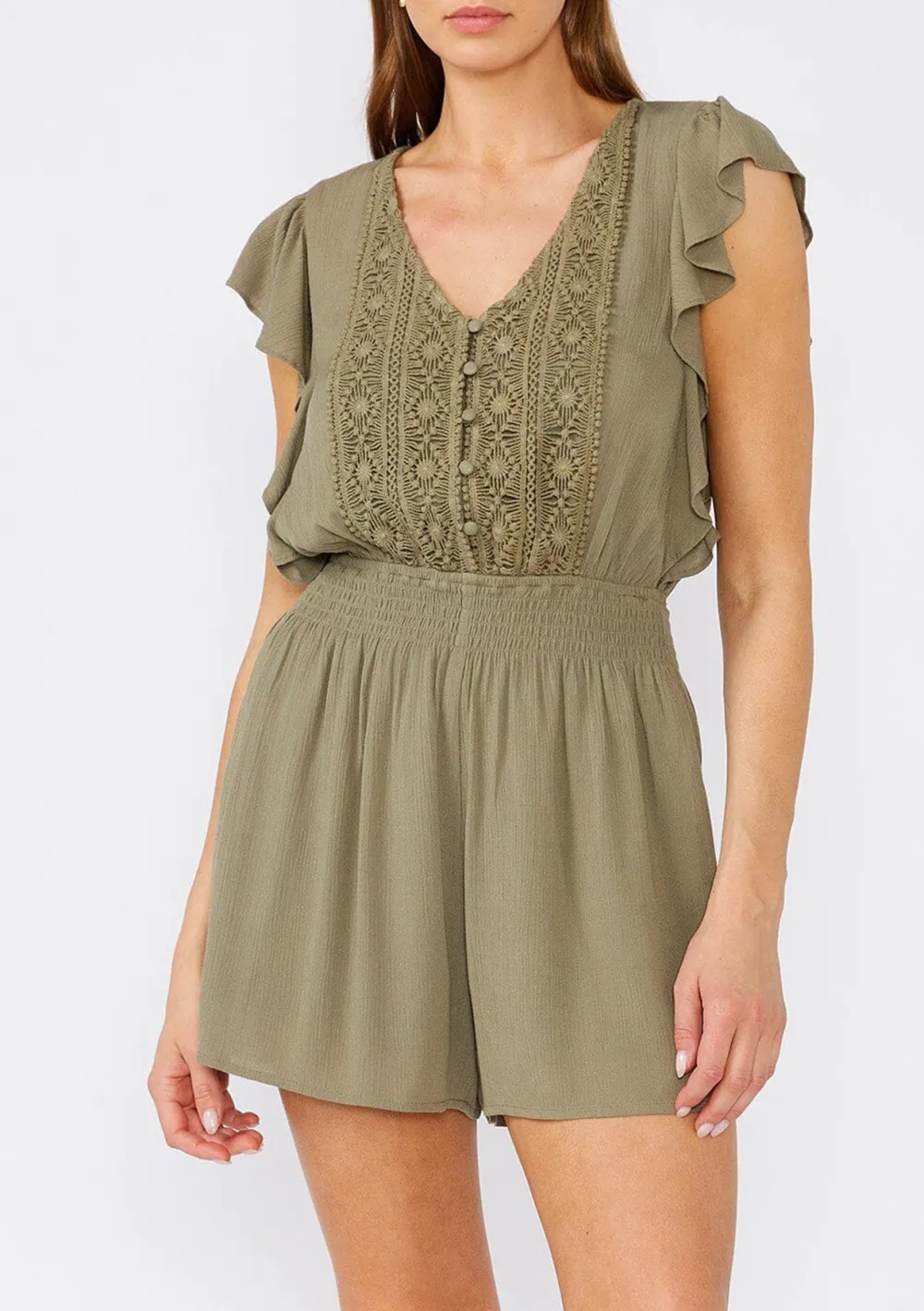 Crochet Smocked V-Neck Romper
