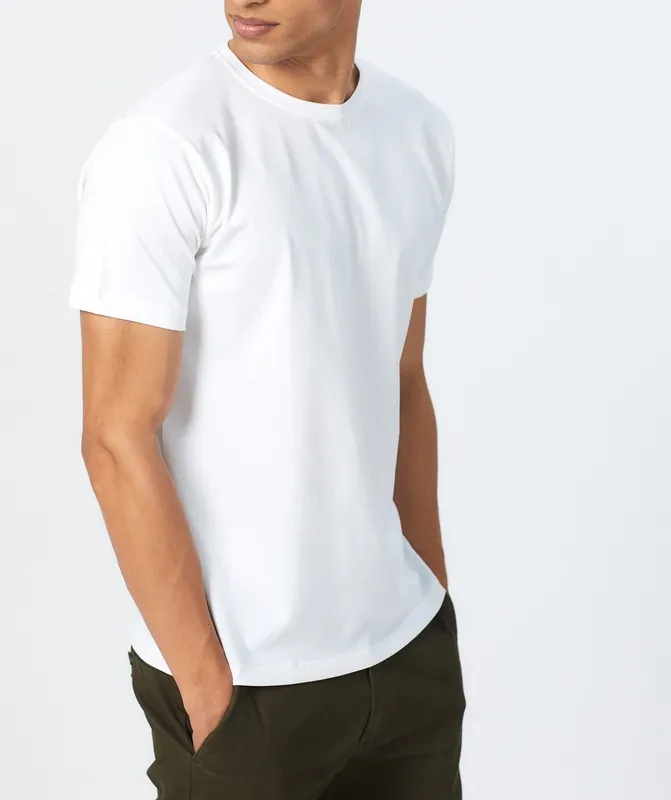 White Cotton Crew Neck T-Shirt