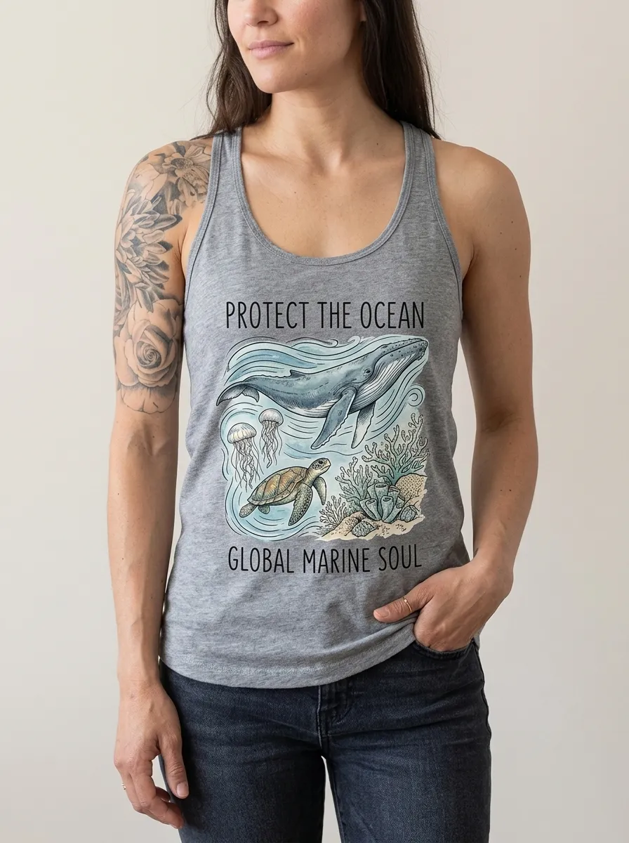 Women's Ocean Lover Whale Turtle Printed Tank Top