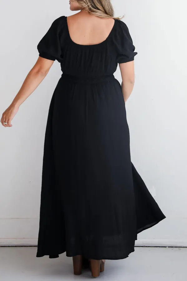 Black Square Collar Maxi Dress