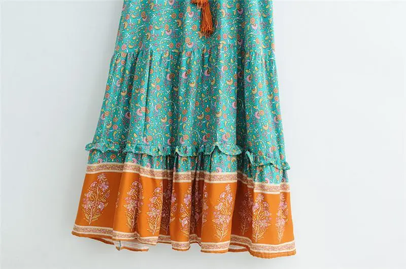 V-Neck Short Sleeve Boho Maxi Dress