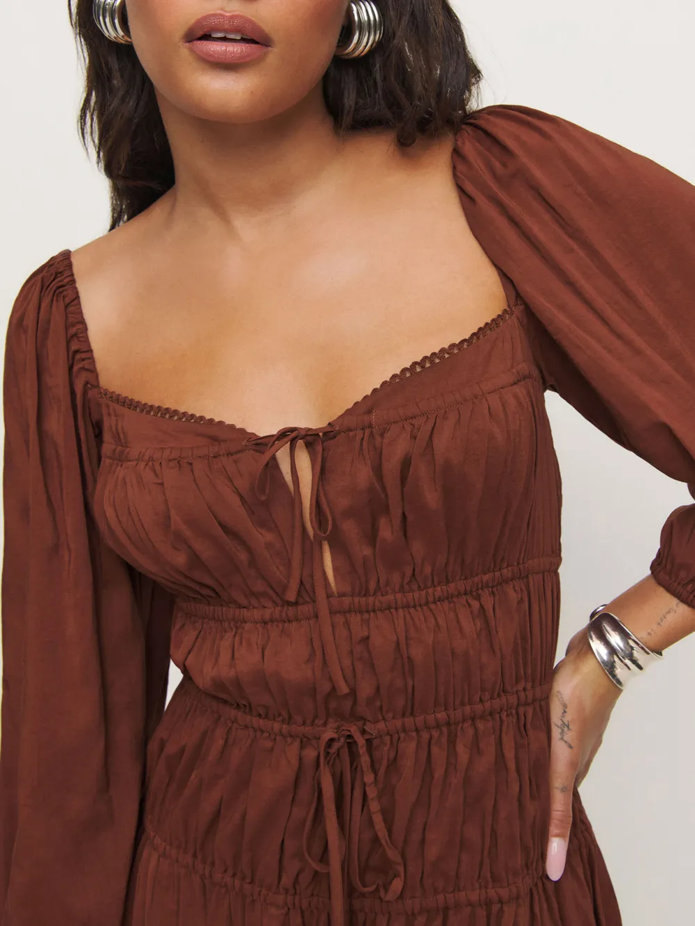 Square Neck Puff Sleeve Ruched Mini Dress