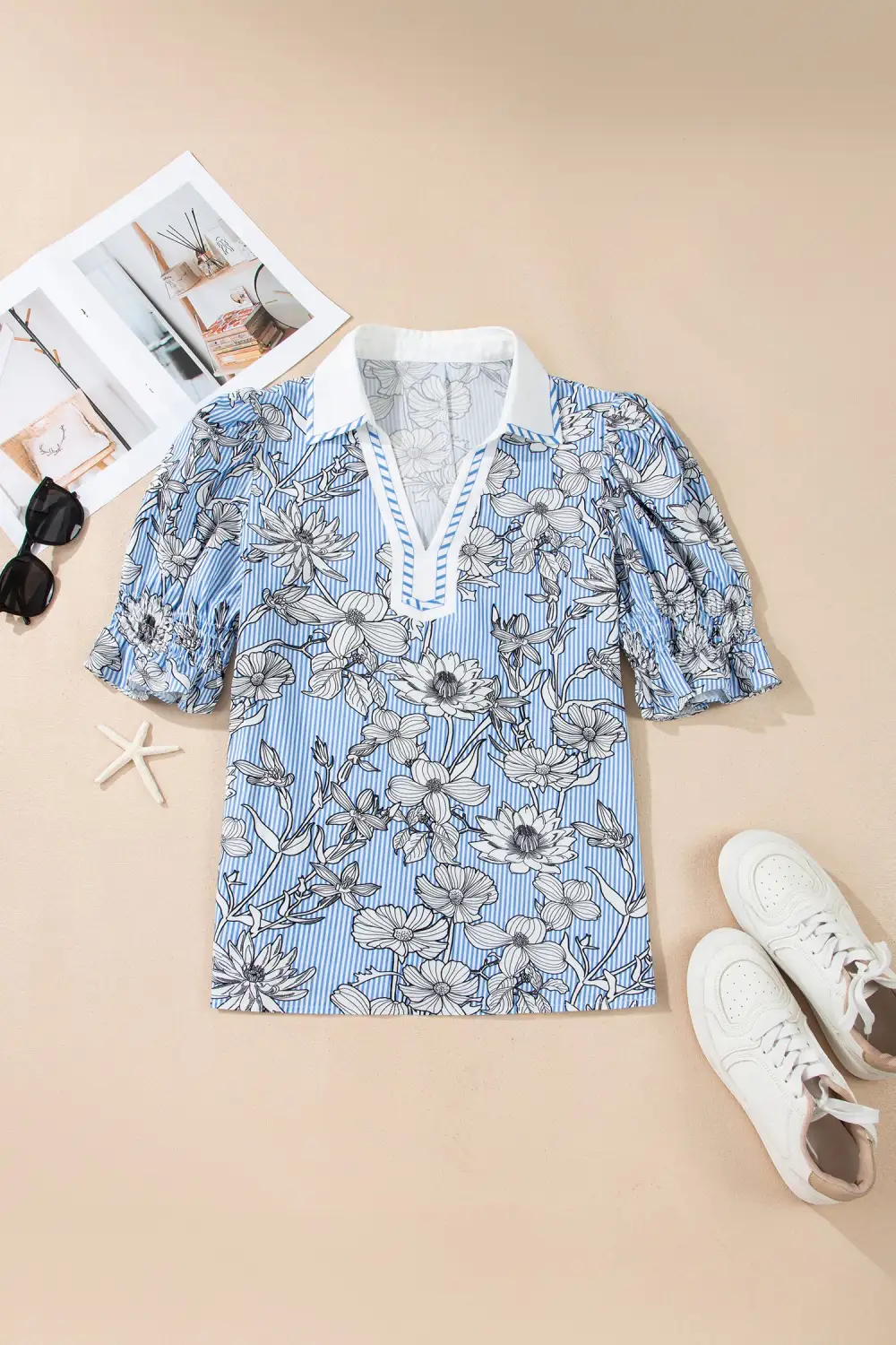 Striped Floral Polo Shirt