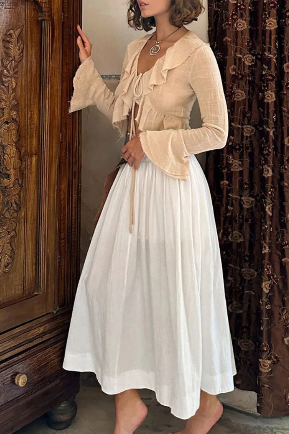 Beige Ruffle Blouse