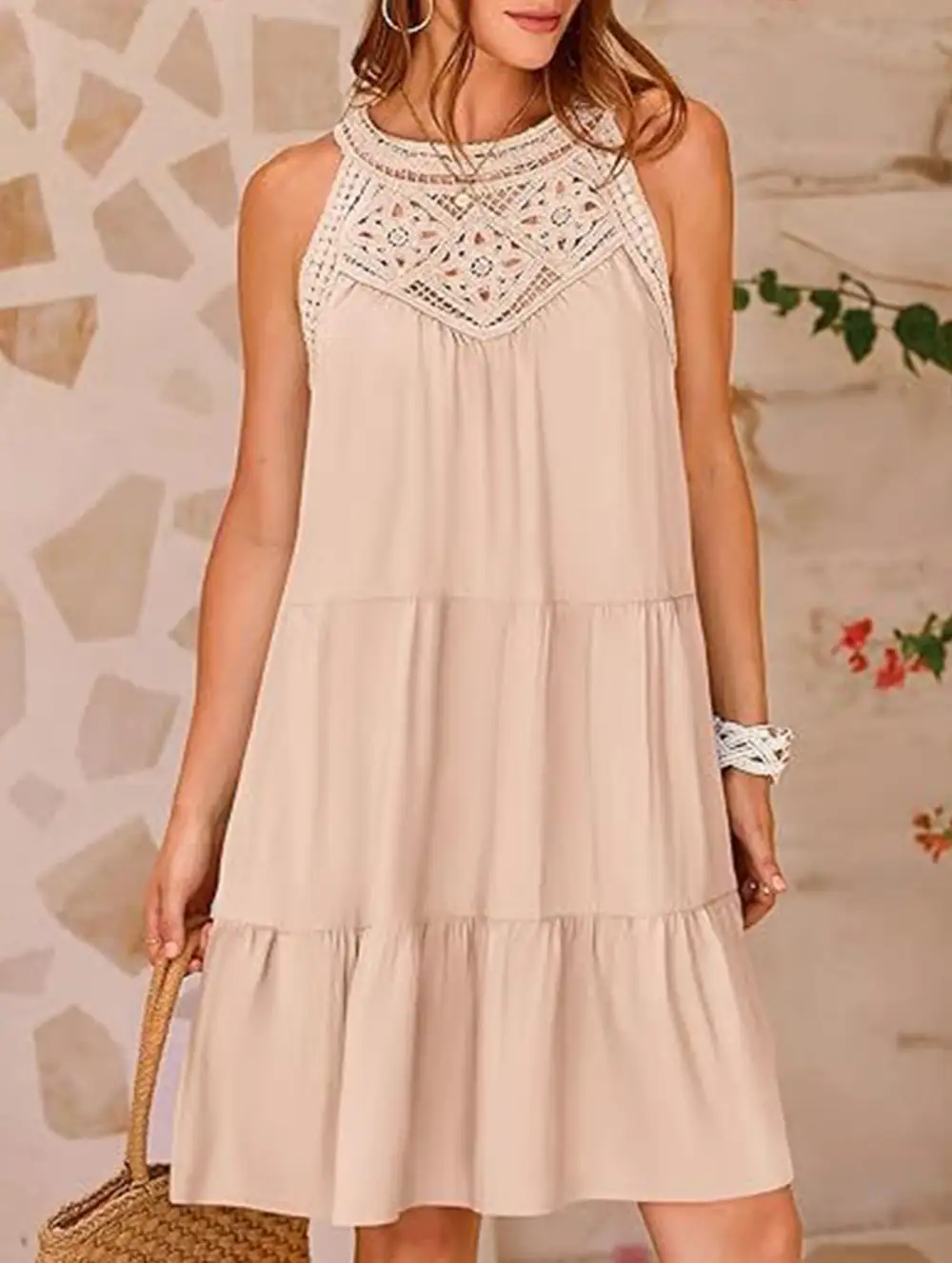 Lace Patch Halter A Line Dress