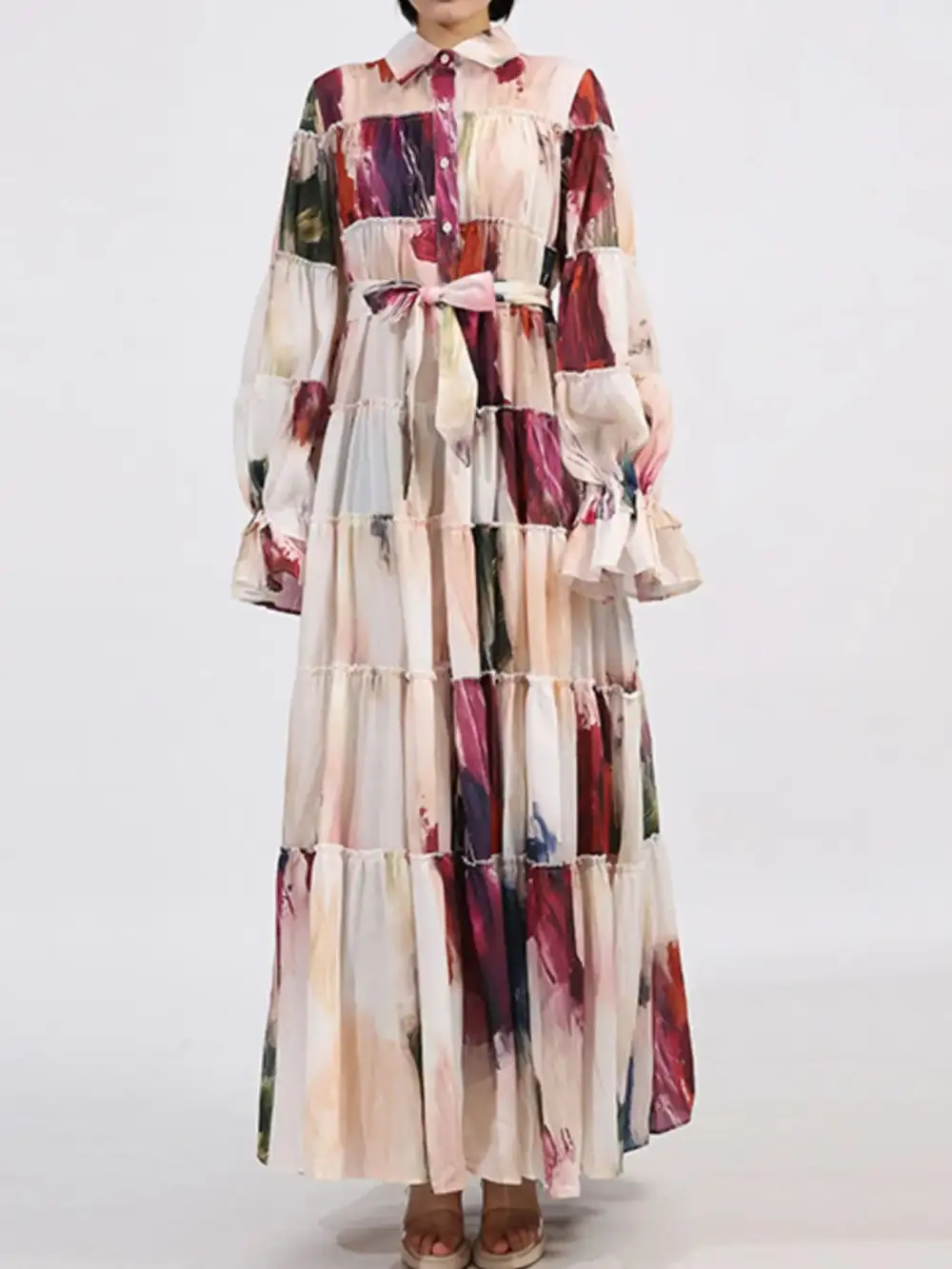 Tie Waist Tiered Maxi Dress