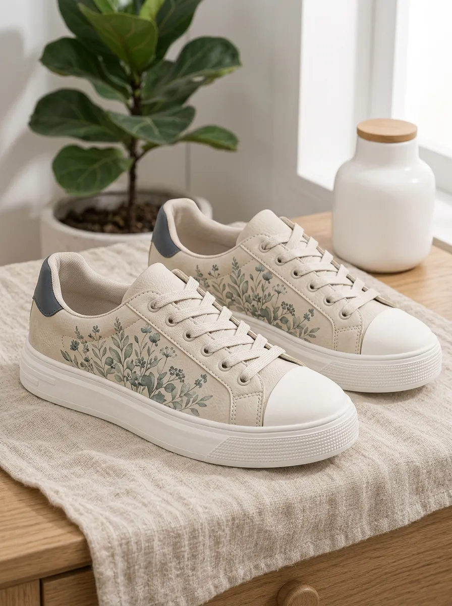 Women's Botanical Floral Art Printed Canvas Sneakers
