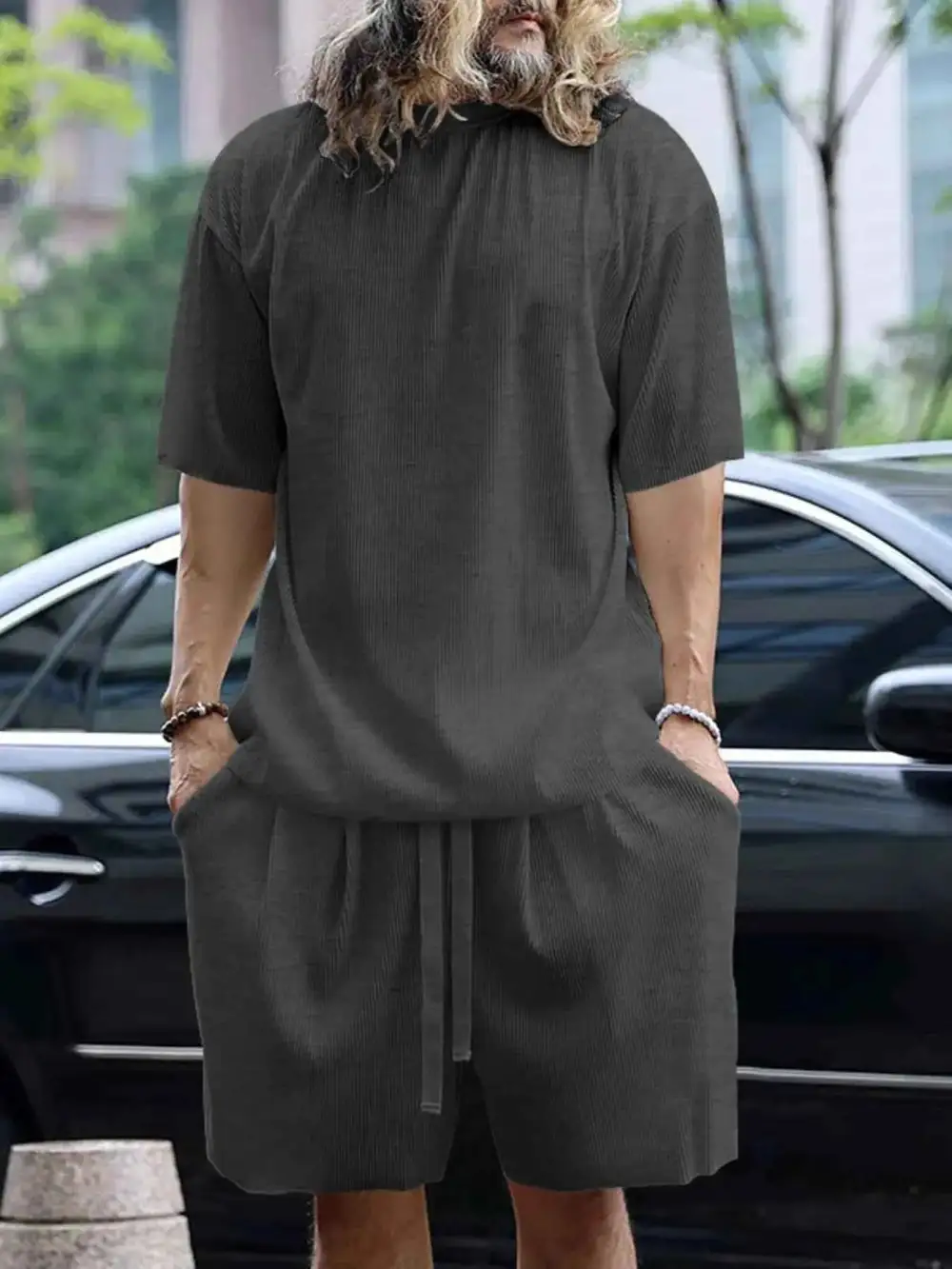 Modern Round Neck Short Sleeve Top and Shorts Set
