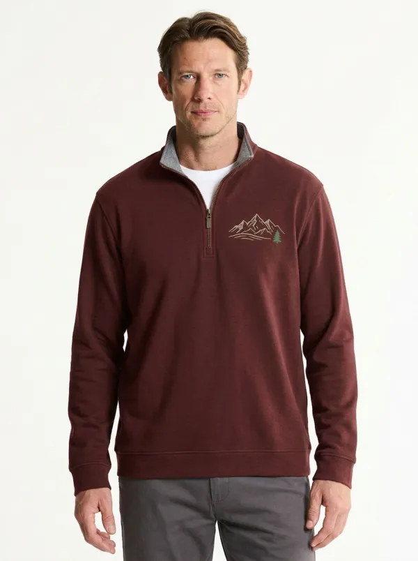 Men's Nature Mountain Pine Tree Graphic Zip-Neck Sweatshirt