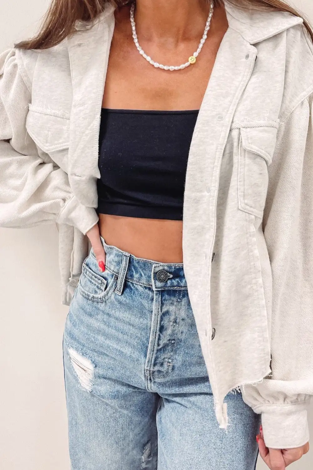 Exposed Seam Flap Pocket Button Jacket