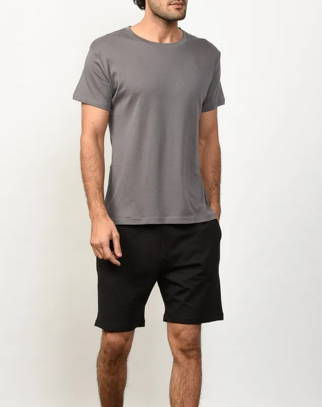 Gray Vintage-Wash Cotton Crew Neck T-Shirt