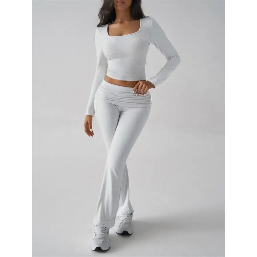 Square Neck Long Sleeve Top and Pants Set