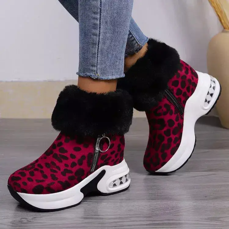 Fuzzy Side Zipper Platform Ankle Boots