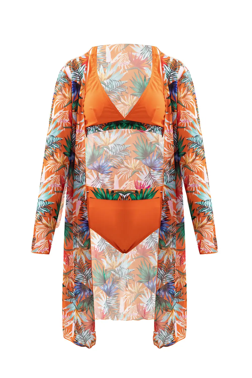 Tropical Contrast Trim Bikini Swim Set