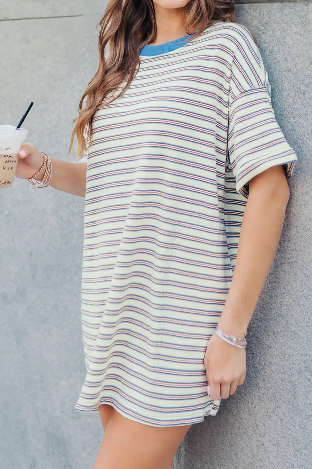 Drape Striped Drop Shoulder Mini Dress