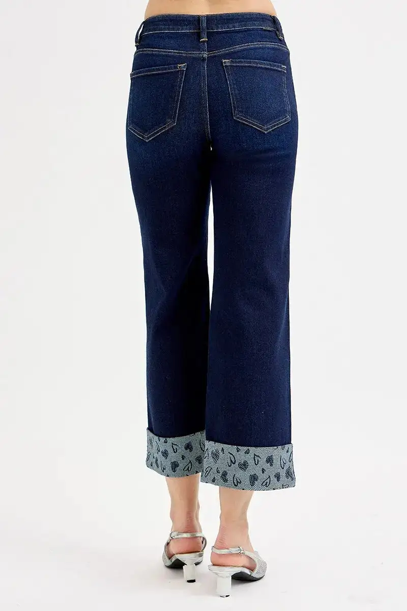 Everyday Mid Rise Cuffed Hem Wide Leg Jeans