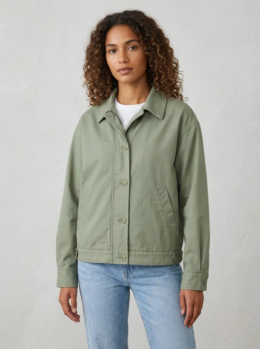 Women's Casual Sage Green Solid Button Up Jacket