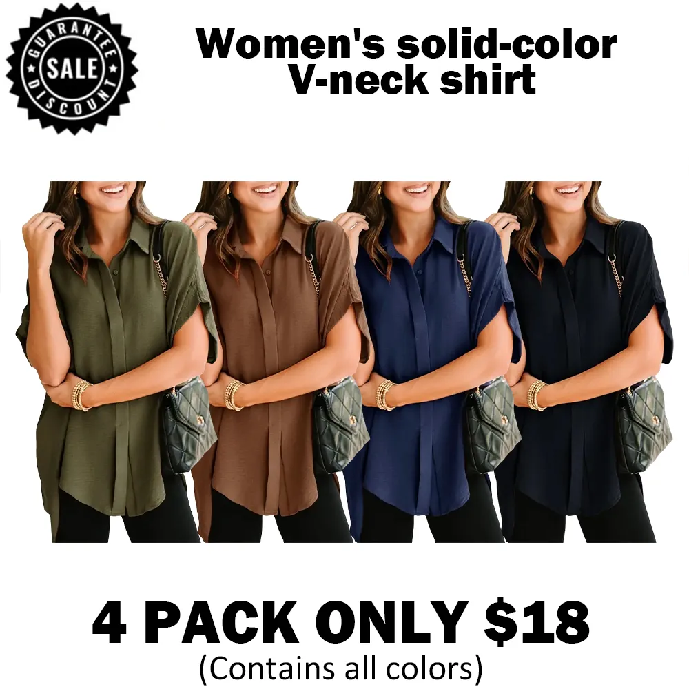 🔥Hot Sale💥Women's solid-color V-neck shirt🔥16 Colors Available
