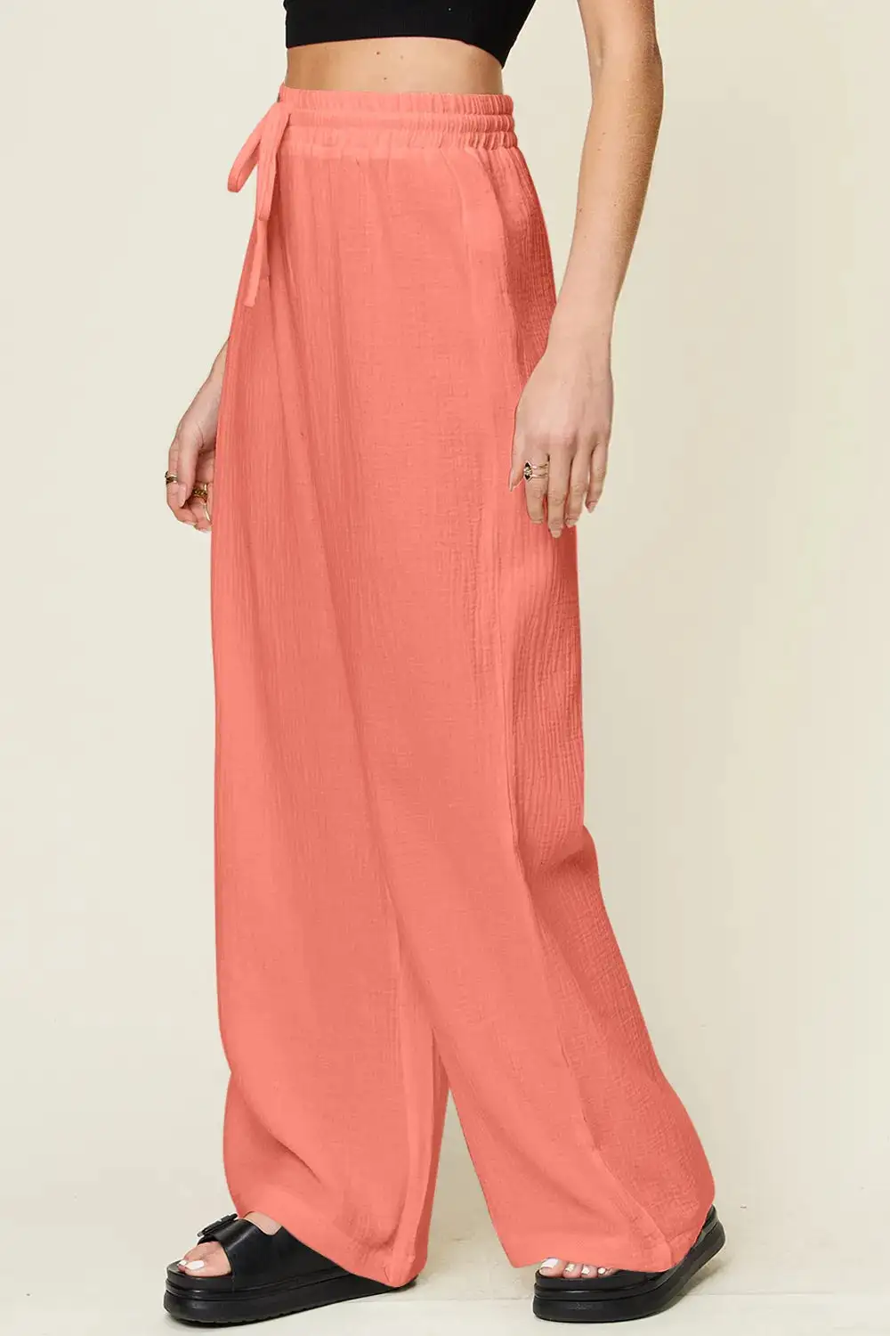 Tailored Wide Leg Drawstring Pants
