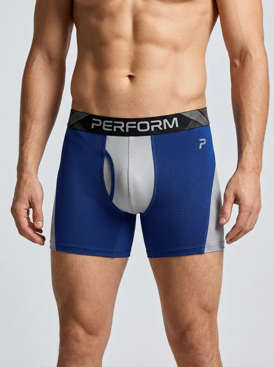 Men's Athletic Performance Grey Colorblock Printed Boxer Briefs