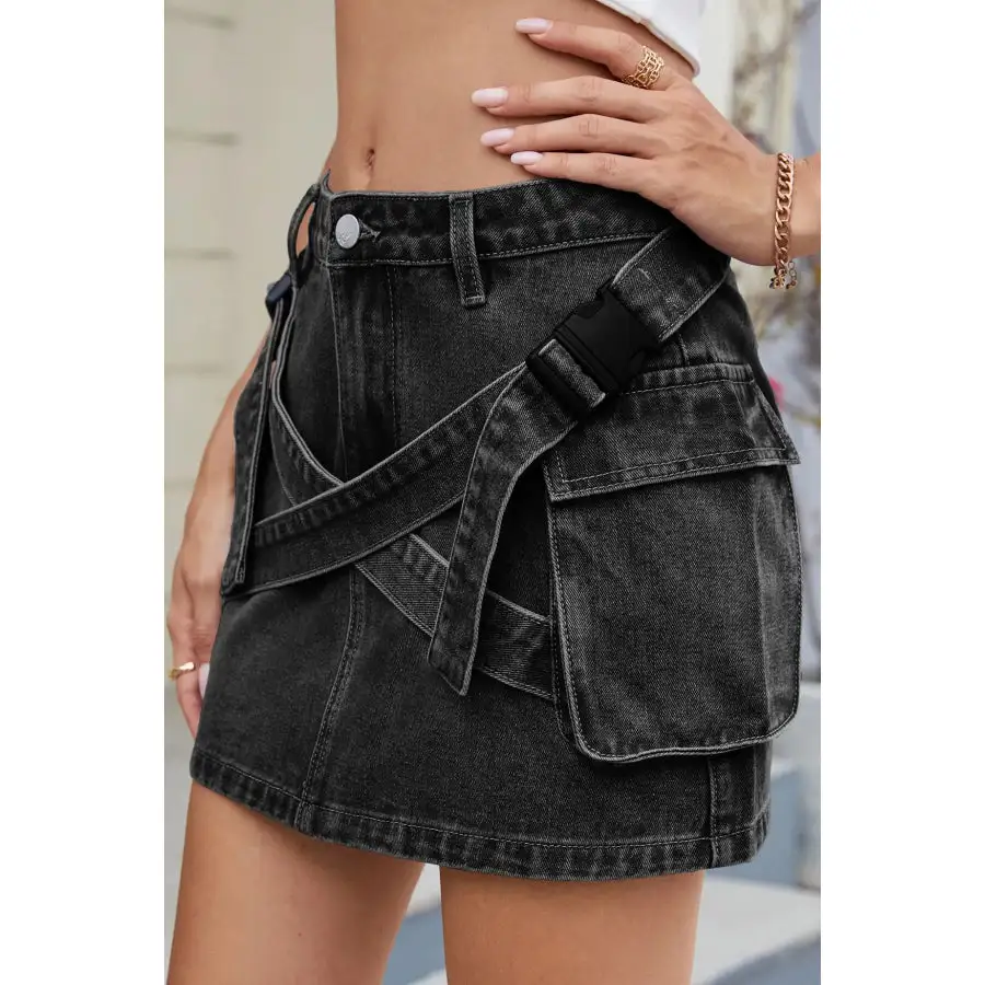 Criss-cross Waist Detail Denim Mini Skirt
