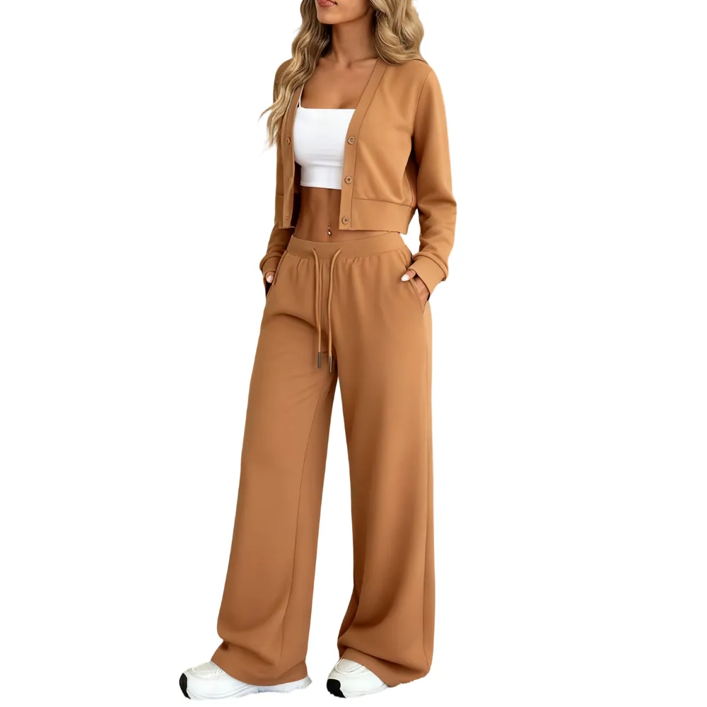 Women's Long Sleeve Jacket & Pants Set, Casual Fashion for Fall Winter