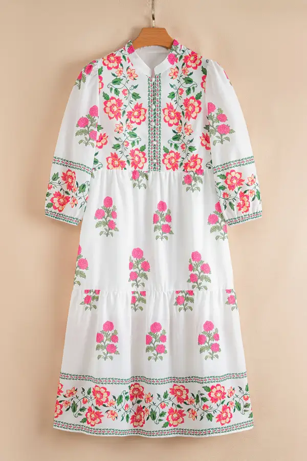 Floral Printed Half Button Maxi Dress