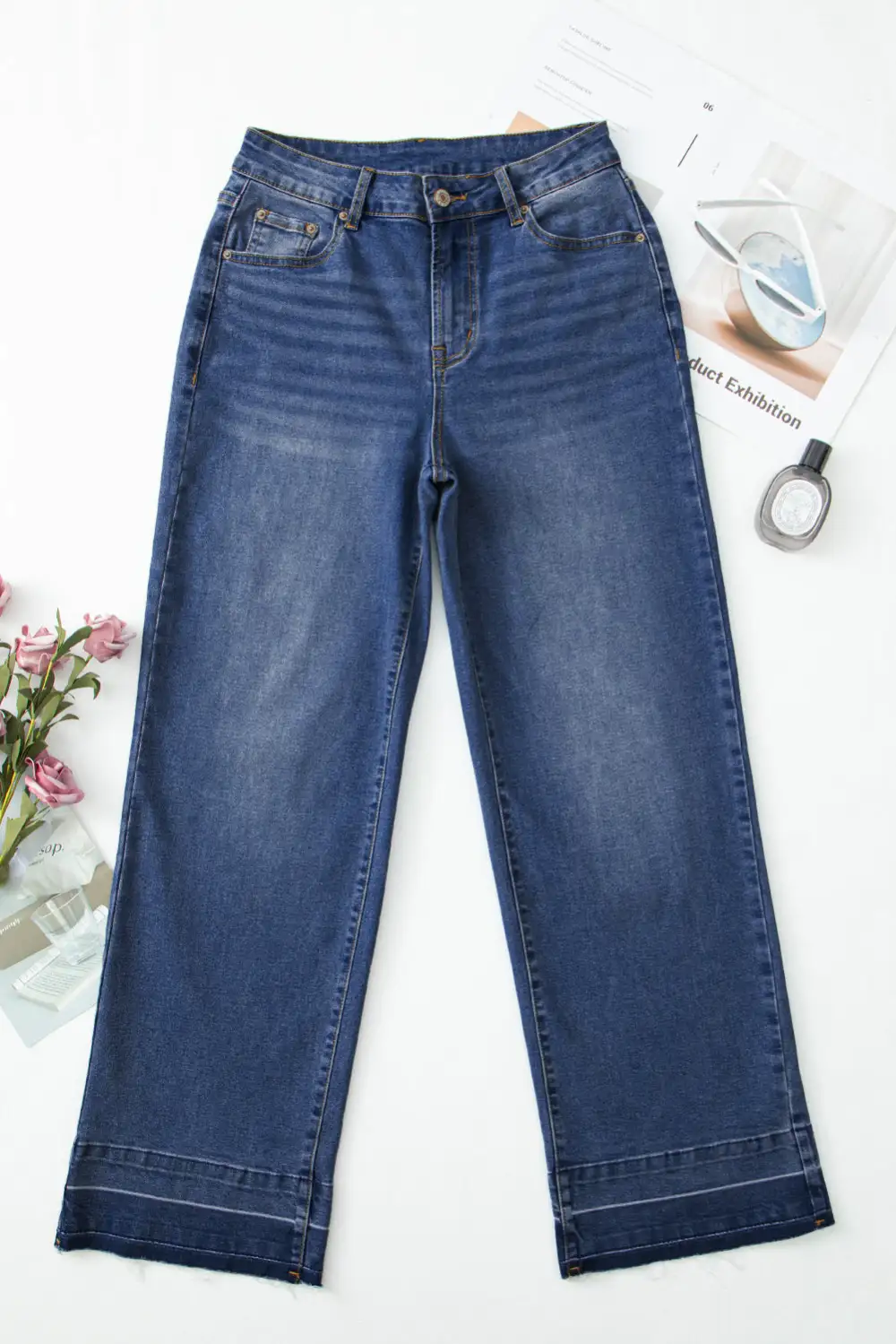 Raw Hem Unique Cuffs Straight High Rise Loose Jeans