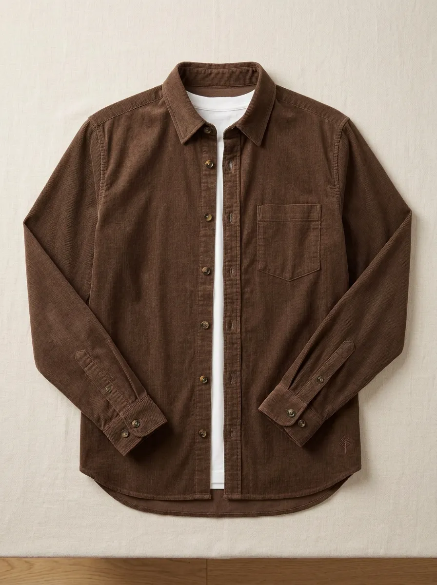 Leaf-Pattern Embroidered Long-Sleeve Men's Long-Sleeve Shirt